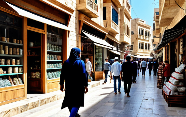 The Heart of Souk Al-Tawil**

"A bustling street scene in Souk Al-Tawil, Beirut. Focus on the blend of old stone buildings and modern shops. People are walking, dressed in modest, everyday clothing. Include traditional Lebanese crafts displayed in shop windows. Bright daylight, safe for work, appropriate content, fully clothed, professional quality, perfect anatomy, natural proportions, family-friendly."

**