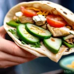 레바논에서 먹어봐야 할 길거리 음식 - **Prompt for Lebanese Chicken Shawarma Wrap:**
"A close-up, dynamic shot of a skilled chef's han...