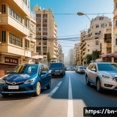 레바논 여행 필수 앱 추천 - A detailed urban scene of Beirut, Lebanon, showcasing a busy street with cars and scooters navigatin...