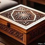 레바논 기념품으로 인기 있는 아이템 - An intricate handcrafted Lebanese Darakwish wooden box made from cedar wood, showcasing delicate flo...